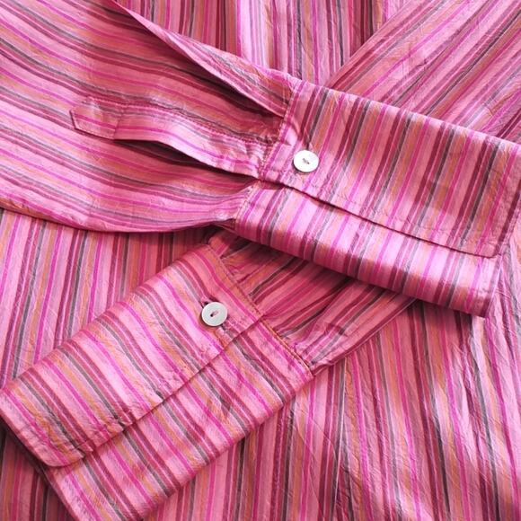 Farinaz Taghavi 100% Silk Pearl Buttoned Pink Striped Duster Tunic NNT Size 8 - Picture 8 of 10